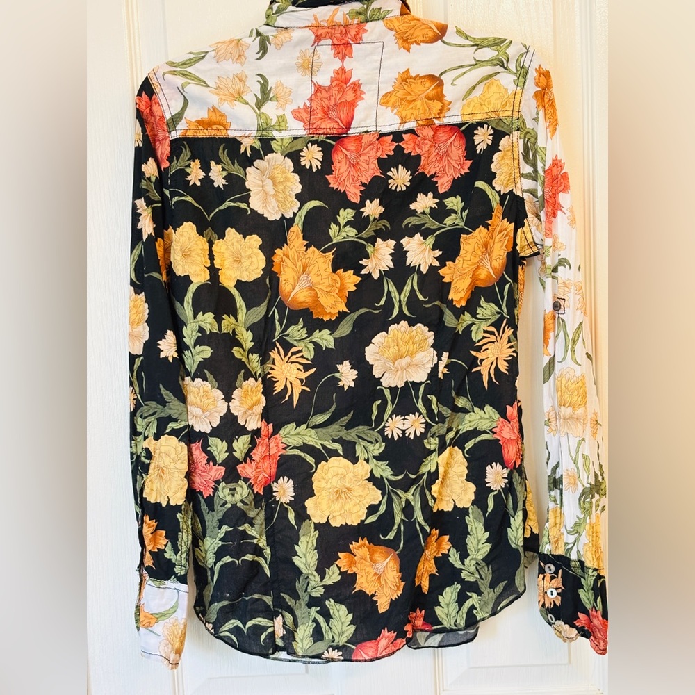 Ciño Cotton Floral Button Down Shirt Crinkle Voile Fabric w Button Detail Small - Picture 4 of 8
